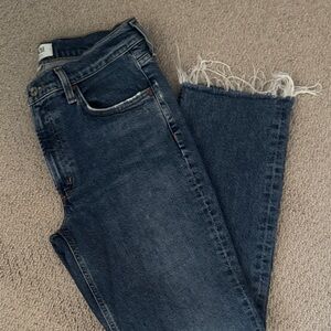 Agolde Dark Blue Frayed Hem Cropped Jeans